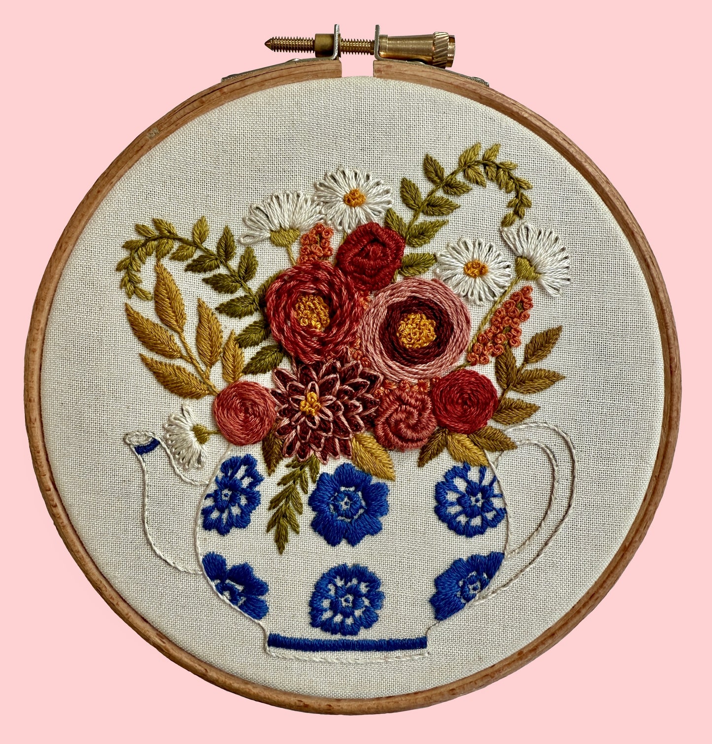 Floral Teapot Embroidery Kit