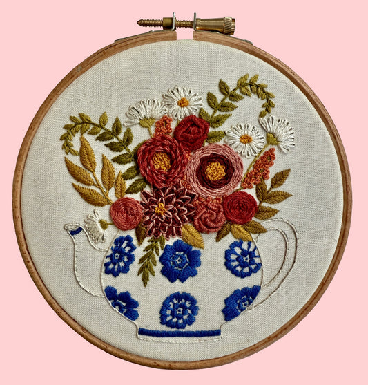 Floral Teapot Embroidery Kit