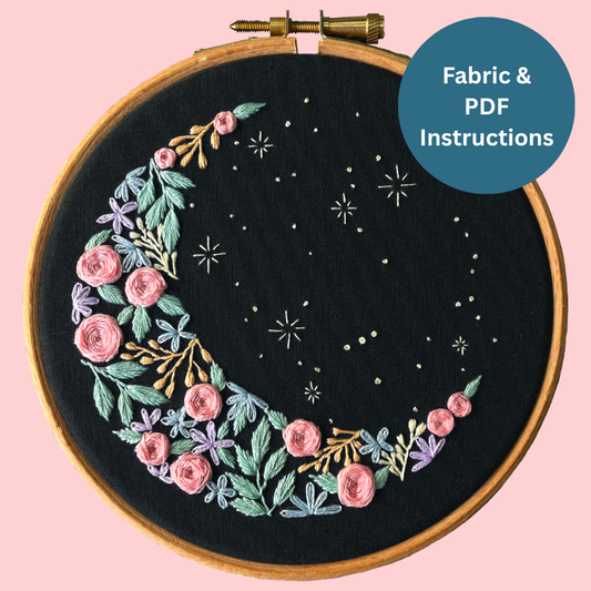 Floral Moon Embroidery | Fabric & PDF Instructions