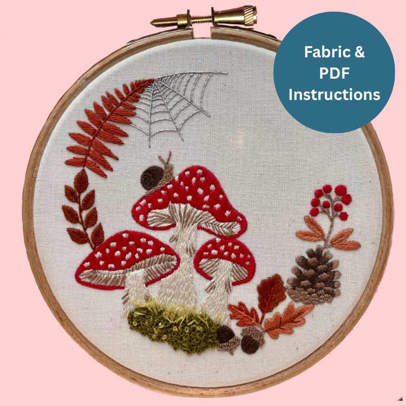 Mushroom Wreath Embroidery | Fabric & PDF Instructions