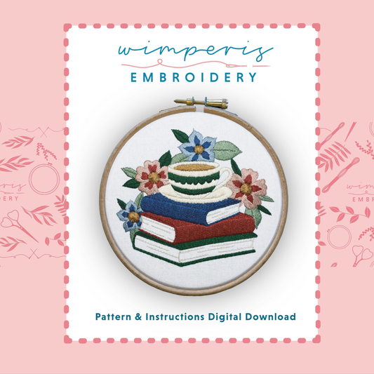 Tea & Books PDF Embroidery Pattern / Digital Download