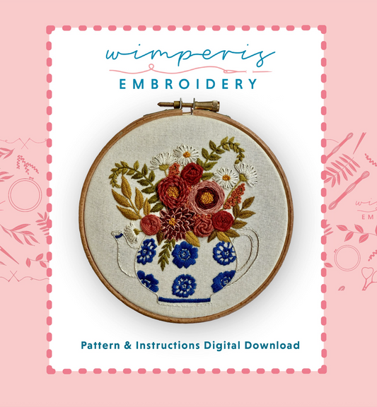 Floral Teapot PDF Embroidery Pattern | Digital Download