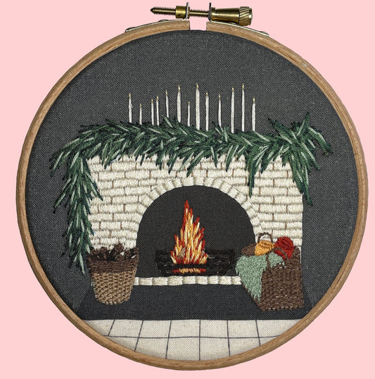 Winter Fireplace Embroidery Kit