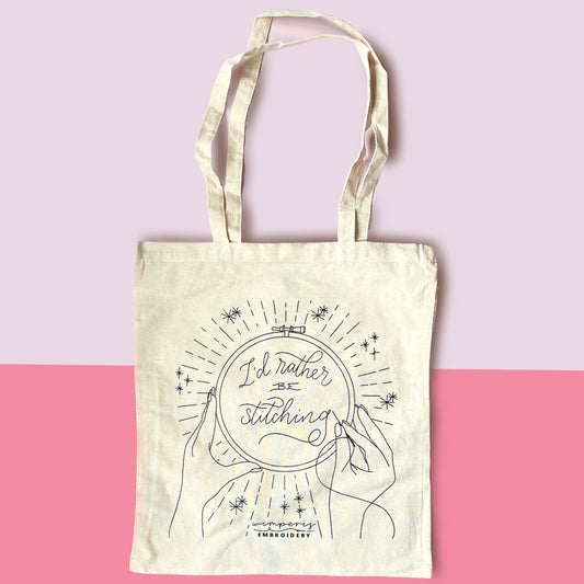 Wimperis Embroidery "I'd Rather Be Stitching" Tote Bag