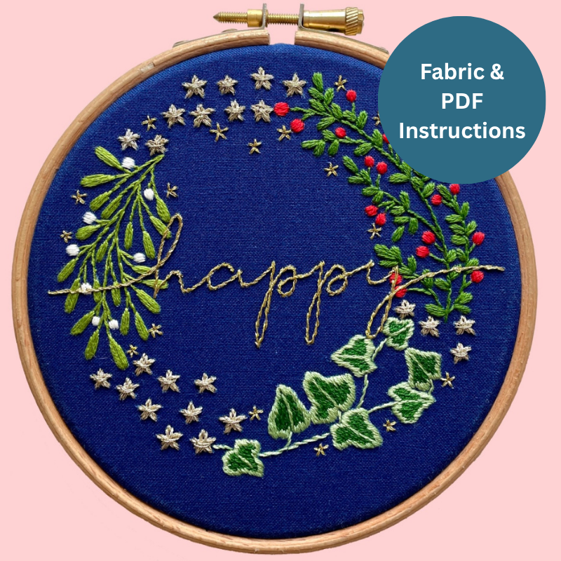 Happy Wreath Embroidery | Fabric & PDF Instructions