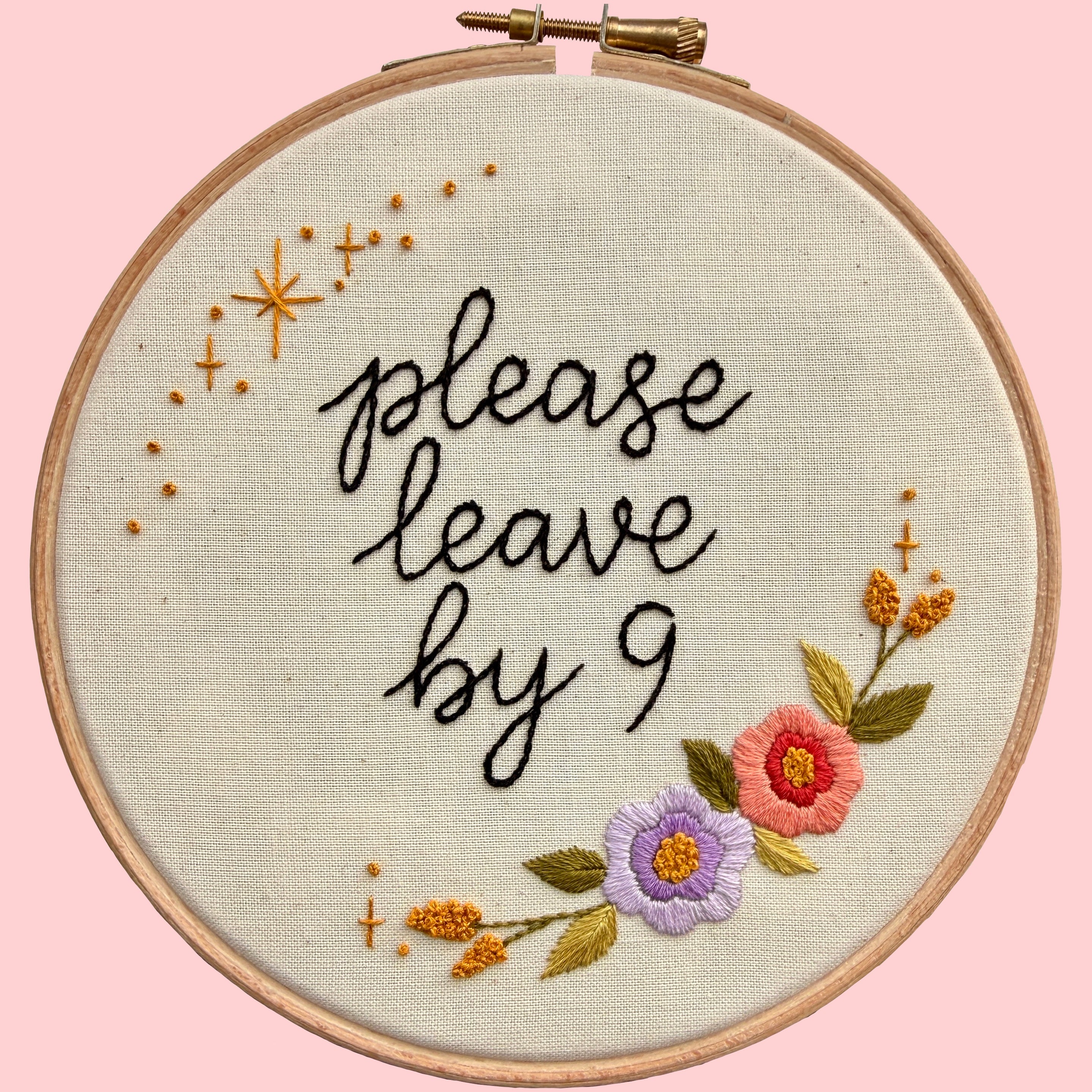 Please Leave By 9 Embroidery Kit – Wimperis Embroidery