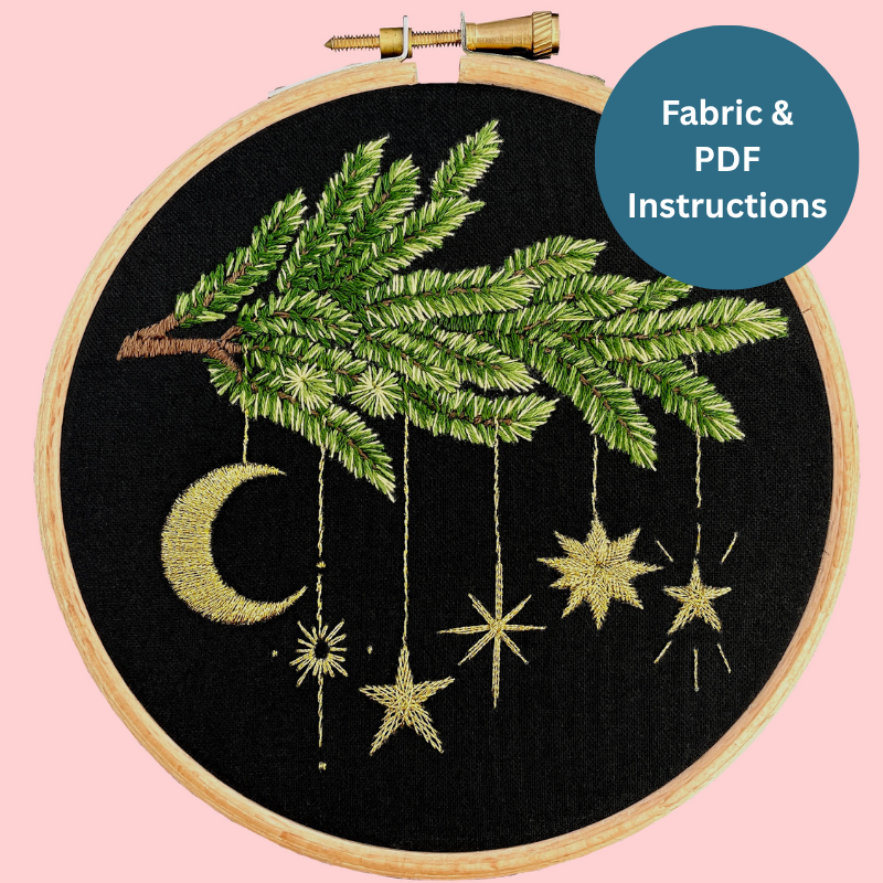 Starry Pine Branch Embroidery | Fabric & PDF Instructions
