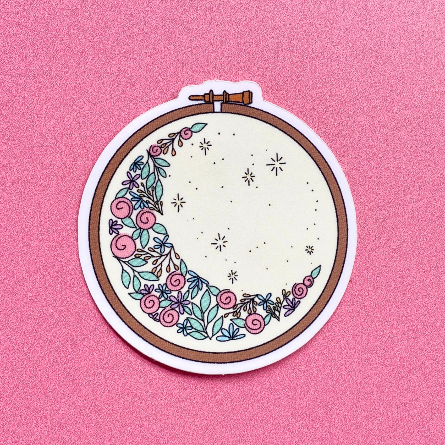 Floral Moon Embroidery Hoop | Vinyl Sticker – Wimperis Embroidery