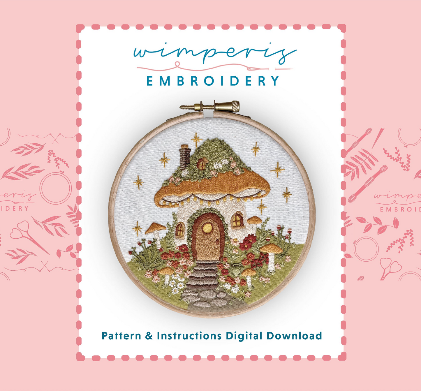 Mushroom House PDF Embroidery Pattern / Digital Download