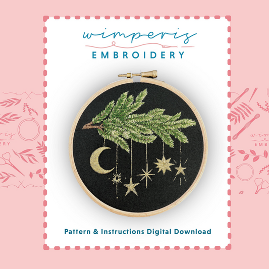 Starry Pine Branch Christmas PDF Embroidery Pattern / Digital Download